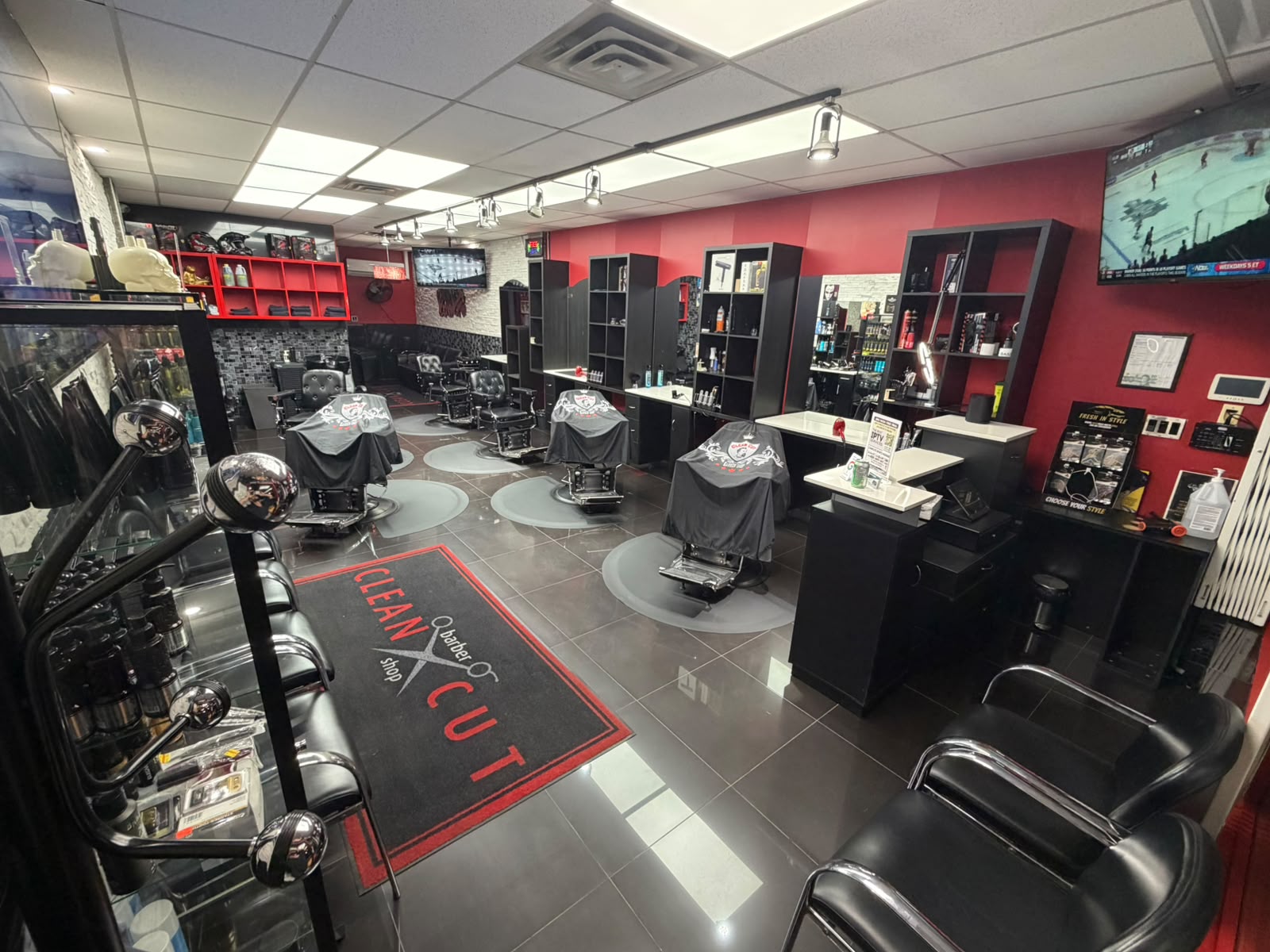 Clean Cut barber chairs and floor mat